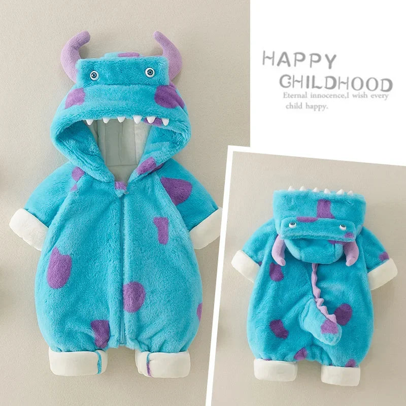 Cartoon Baby Girl Clothes Long Sleeve Plush Thicken Hooded Baby Clothes Boys Rompers Winter Warm Newborn Clothing 3-18 Months