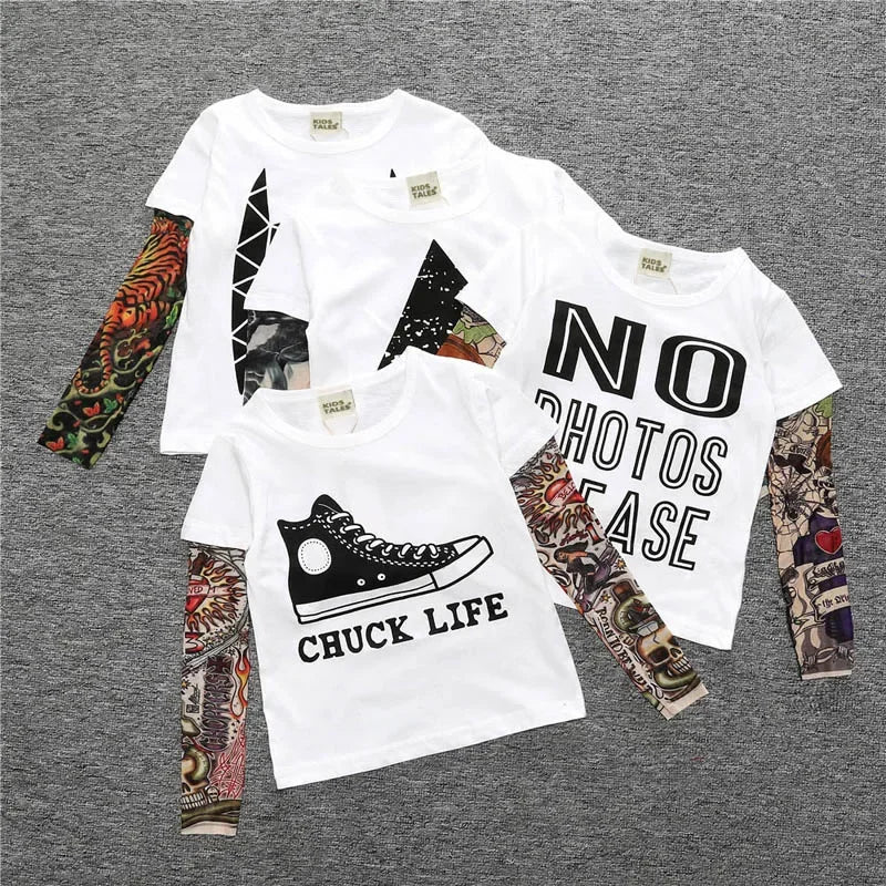 Novelty Tattoo Kids Clothes Boys Tees Cotton Long Sleeve Children's Clothing Girls T-Shirts Spring & Autumn Boy Tops 2-7 Years