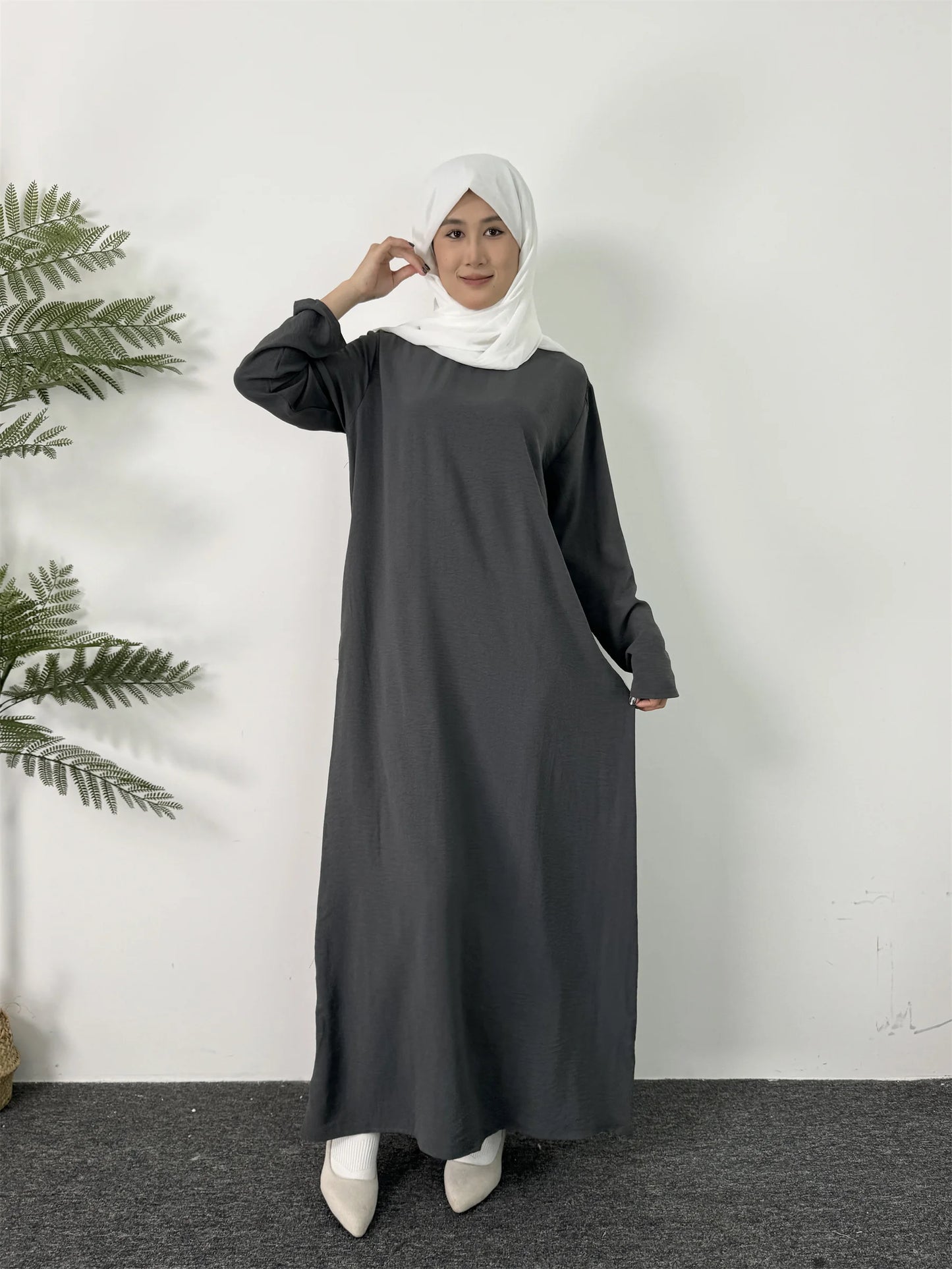 Women Long Dresses Ramadan Solid Crew Neck Kaftan,Elegant Long Sleeve Muslim Abaya Loose Maxi Dress,Women's Clothing