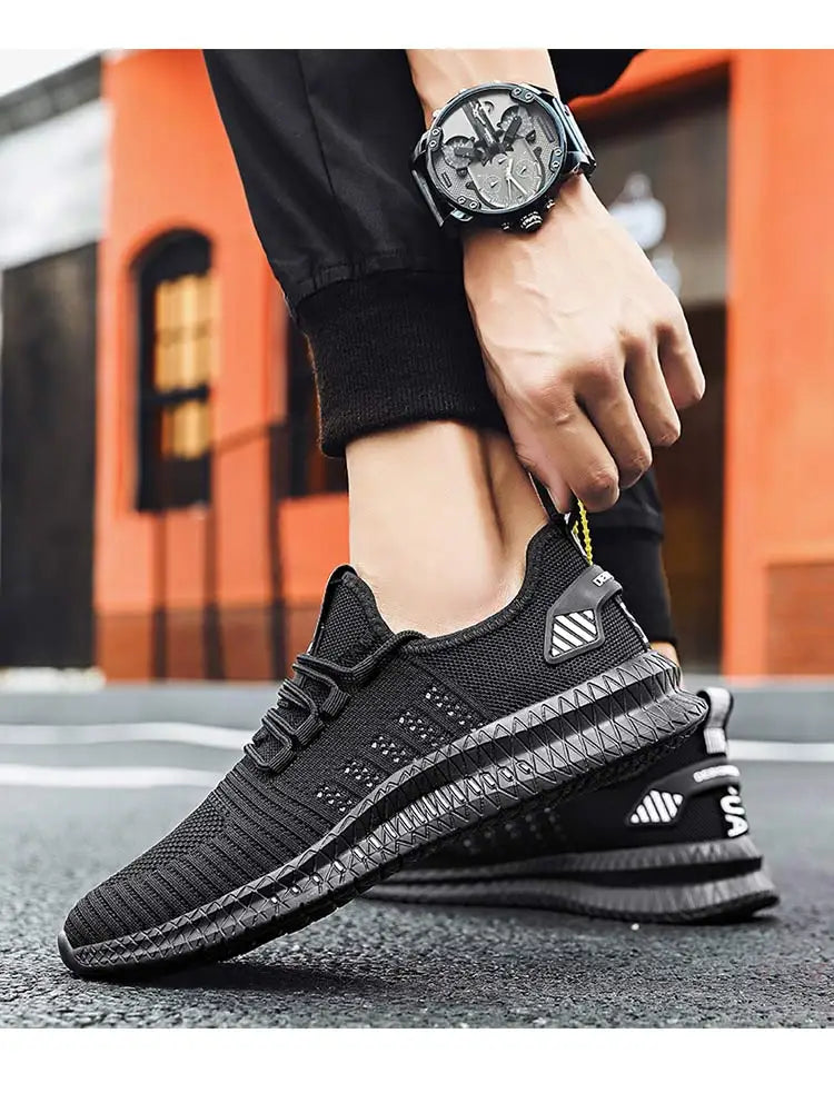 Men's sneakers lace-up flying woven through casual shoes vulcanized lightweight flat comfortable running shoes plus size 48