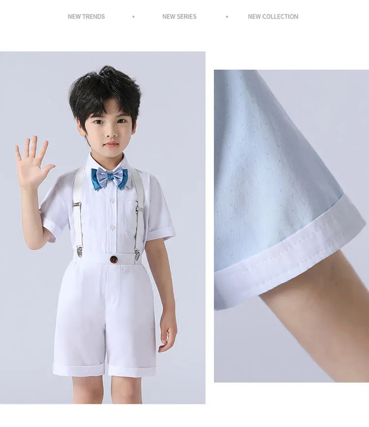 Formal Kids Clothes Boys Outfit Set Cotton Short Sleeve Shirt Straps Shorts 2 PCS Summer Children Boy Clothing Sets 1-11 Years