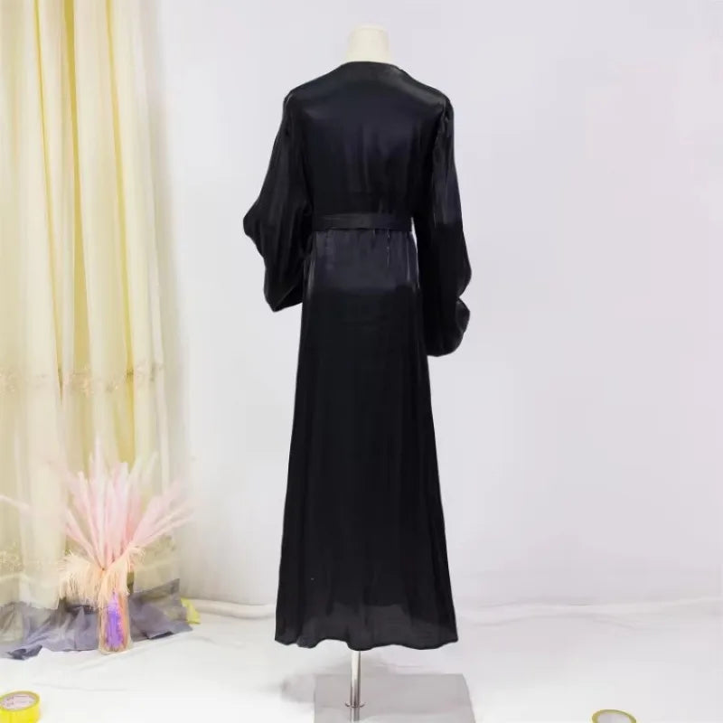 Kaftan Muslim Abayas Women's Islamic Clothing Long Sleeve Open Front Abaya With Belt Maxi Dress Women Jilbabs Dubai Robe Caftan