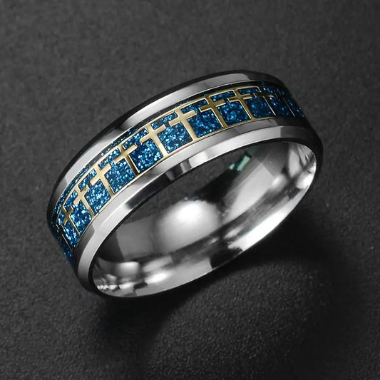 Men's Bible Cross Ring 5 colors to choose stainless steel fashion prayer men's jewelry US size #6-#12