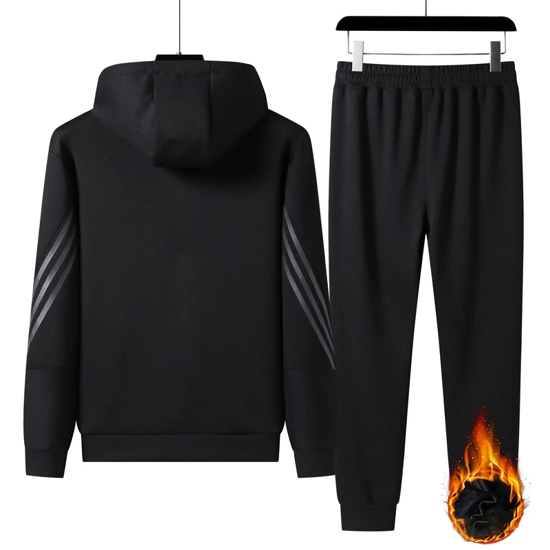 Winter Men Casual Fleece Sport 2 Pieces Tracksuits Suits Men Thick Sportswear Outdoor Hike Sets Male Jogger Classic Hooded Suits