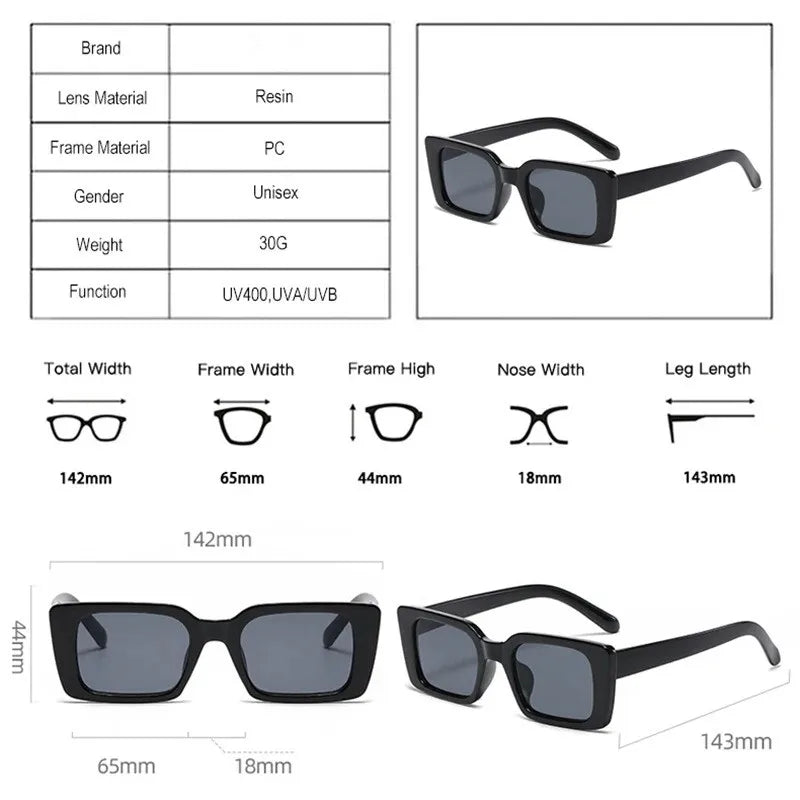 Fashion Square Small Frame Women's Sunglasses retro Style casual Ins Casual Summer Vacation Beach Decorative Glasses