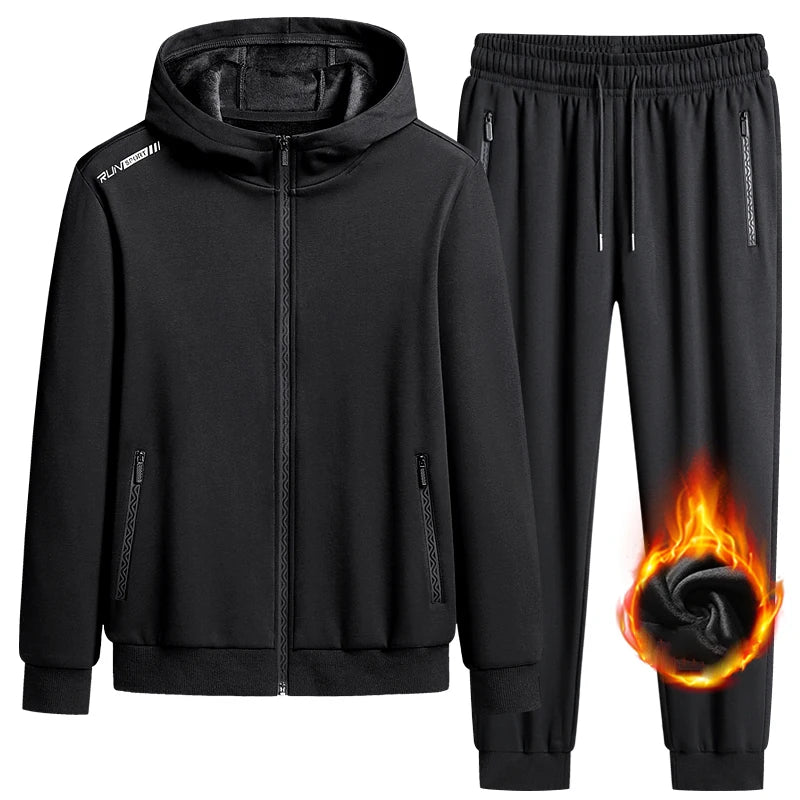 2023 Men Fleece Hooded Casual Sports Reflective Tracksuit Sets Man Sportswear Joggers Suits Sweatpants Jacket Male Plus Size 8XL