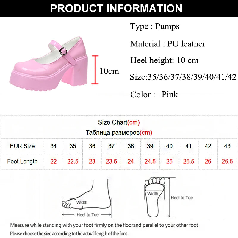 Pink Chunky Platform High Heels Pumps Women 2023 Autumn Ankle Straps Mary Jane Lolita Shoes Woman Plus Size 42 Cute Party Shoes