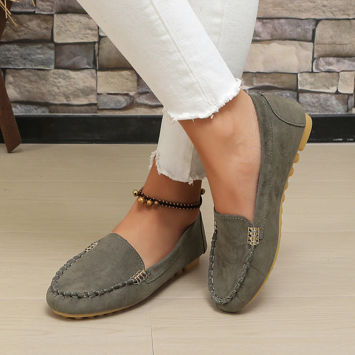 New Women's Casual Flat Sole Single Shoes, Trendy and Versatile, One Step Padded Bean Shoes, Comfortable Mary Jane Shoes