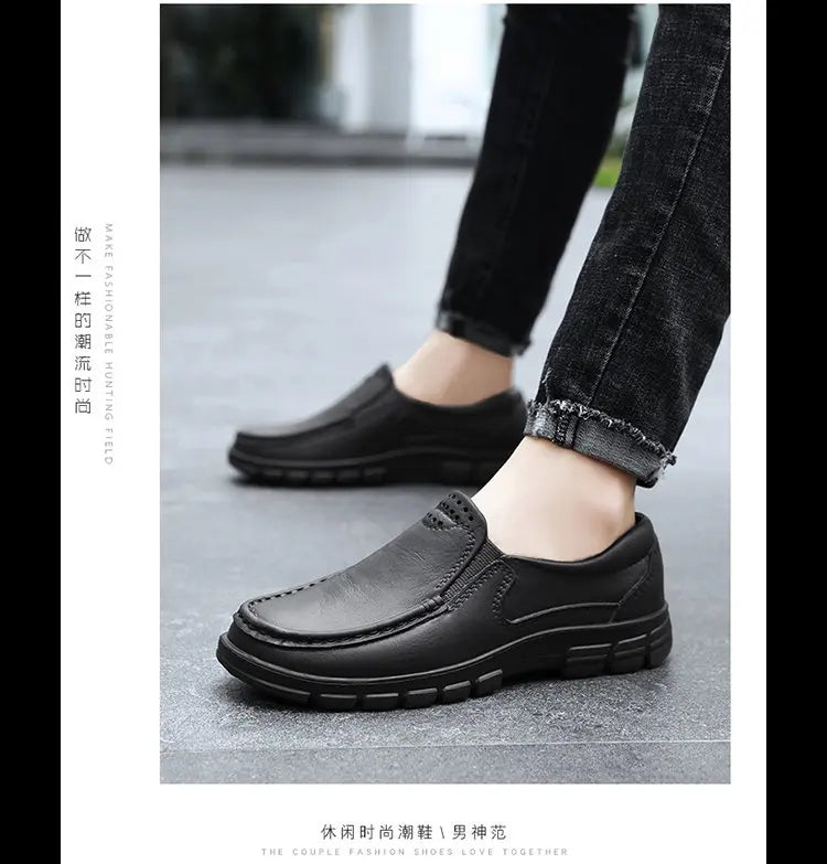 Men's non-slip waterproof casual leather shoes lace-up chef work shoes plus size men's shoes new 2024