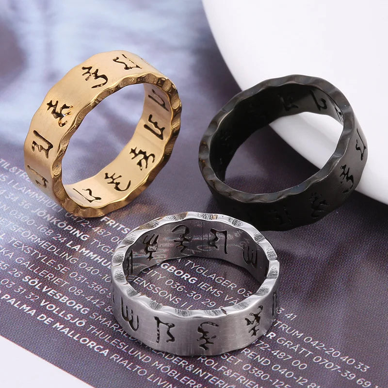 Six Word Mantras Amulet Rings for Men&women Hollow Couples Ring Lotus Sanskrit Buddhist Mantra Jewelry Ring