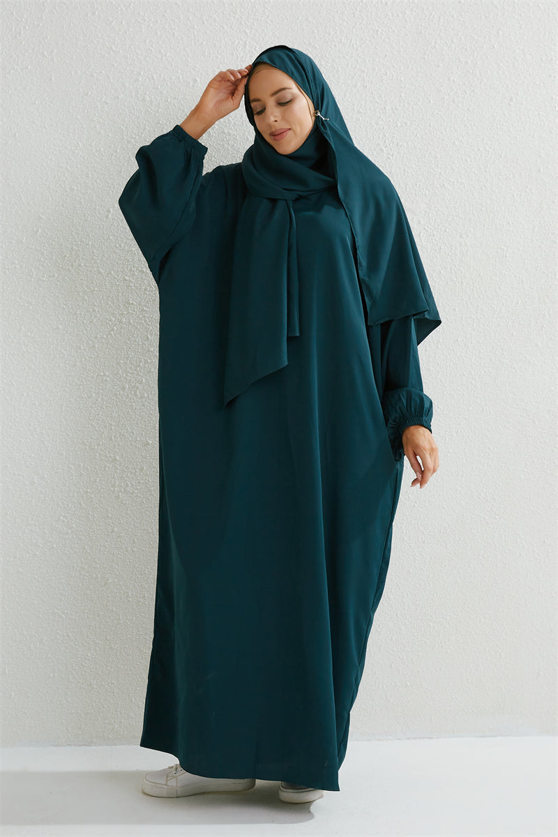 Muslim Abaya Prayer Dress One-piece Hooded Smocking Sleeve Islamic Clothing Women Jilbab Dubai Saudi Black Robe Turkish Modesty