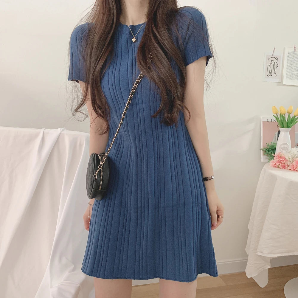 Short Sleeve Casual Knit Dress Women Mini Dresses Summer Autumn Fashion Female Elastic Skinny Package Hip Knitted Pencil Dresses