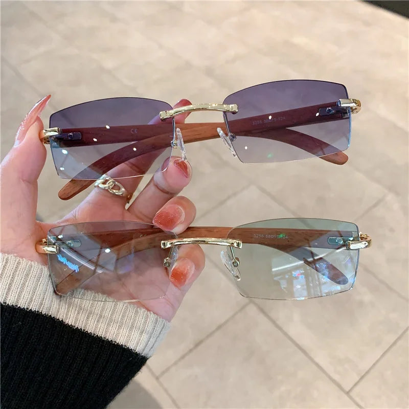 2024 Brand Designer Small Rectangle Rimless Sunglasses for Men Women Trendy Driving Sun Glasses  Ladies Travel Eyewear UV400