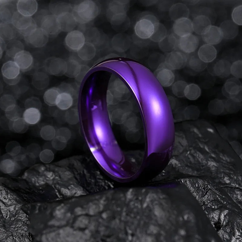 6mm Rainbow Colorful Smooth Surface Stainless Steel Rings for Women Trendy Cute  Wedding Bands Jewelry