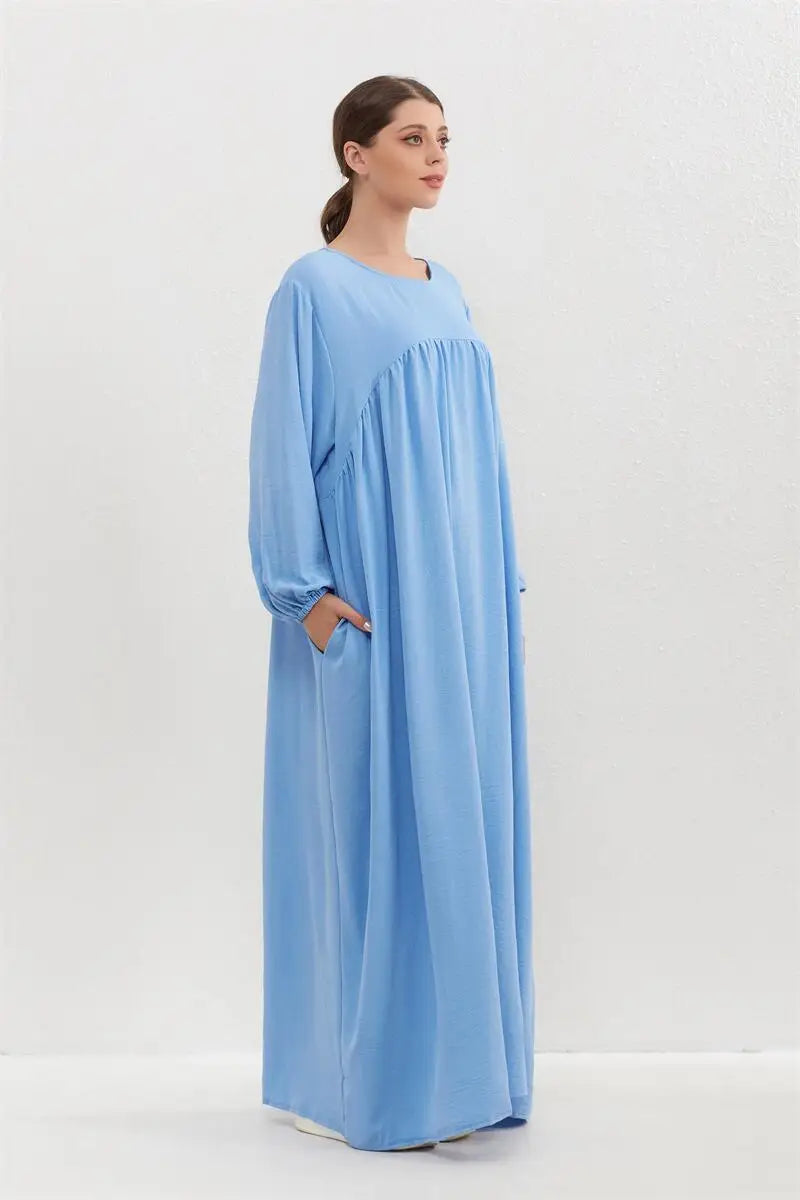 Muslim Dress Spring Autumn Women Loose Maxi Dresses Fashion Female Full Sleeve O-neck Casual Solid Pockets Robe Long Dresses