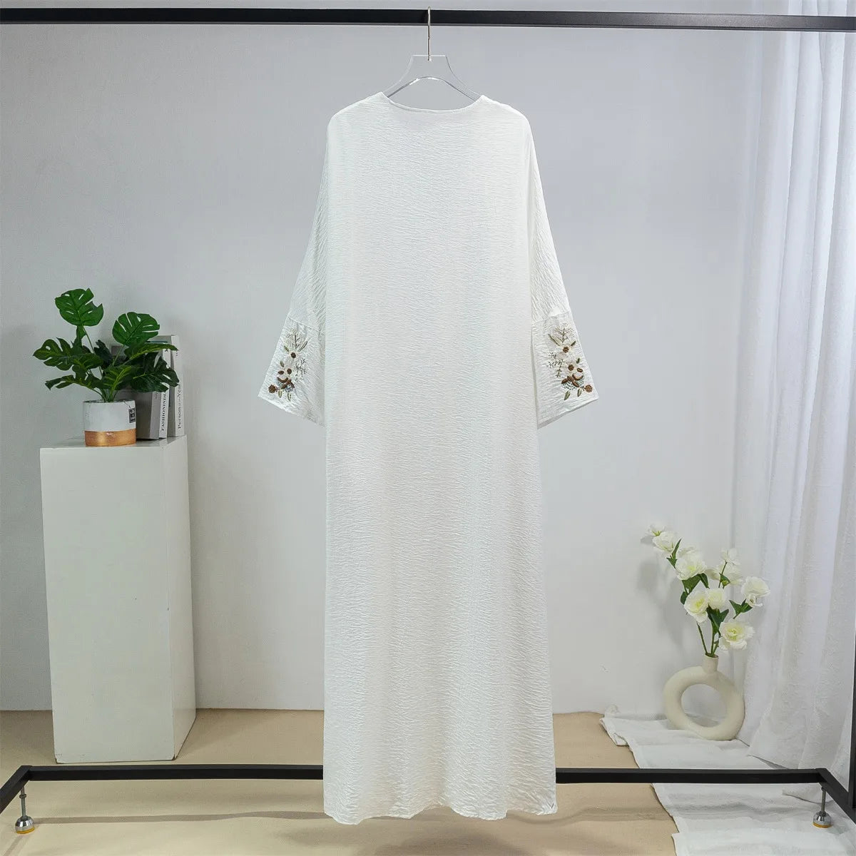 Embroidery Floral Open Front Abaya Muslim Kaftans Long Sleeve Loose Maxi Ramadan Prayer Dresses Islamic Clothing Muslim Jilbabs