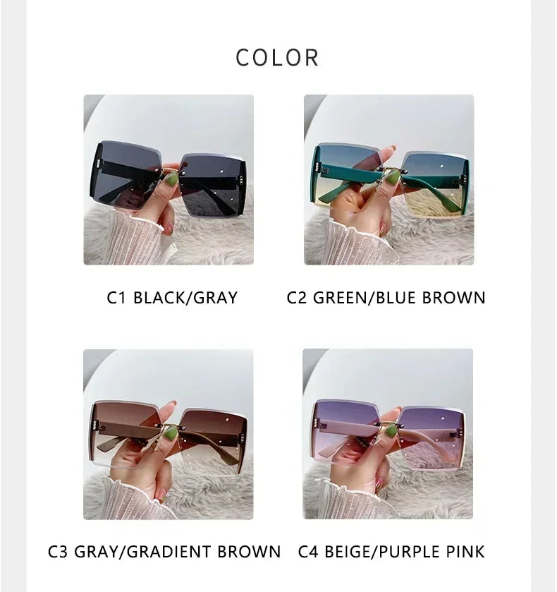 Vintage Square Sunglasses Woman Classic Retro Gradient Mirror Frameless Sun Glasses Female Fashion Rimless Oculos De Sol UV400