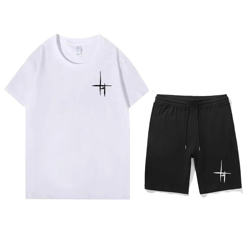 100% Cotton Shorts Sets Tracksuit Men Cotton T-Shirts Shorts Sport Suit 2 Piece set mens Outfits Streetwear Outfits Jogging set