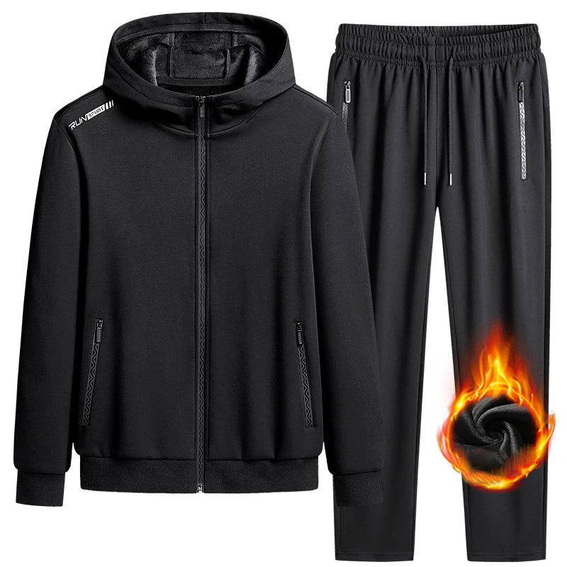 2023 Men Fleece Hooded Casual Sports Reflective Tracksuit Sets Man Sportswear Joggers Suits Sweatpants Jacket Male Plus Size 8XL