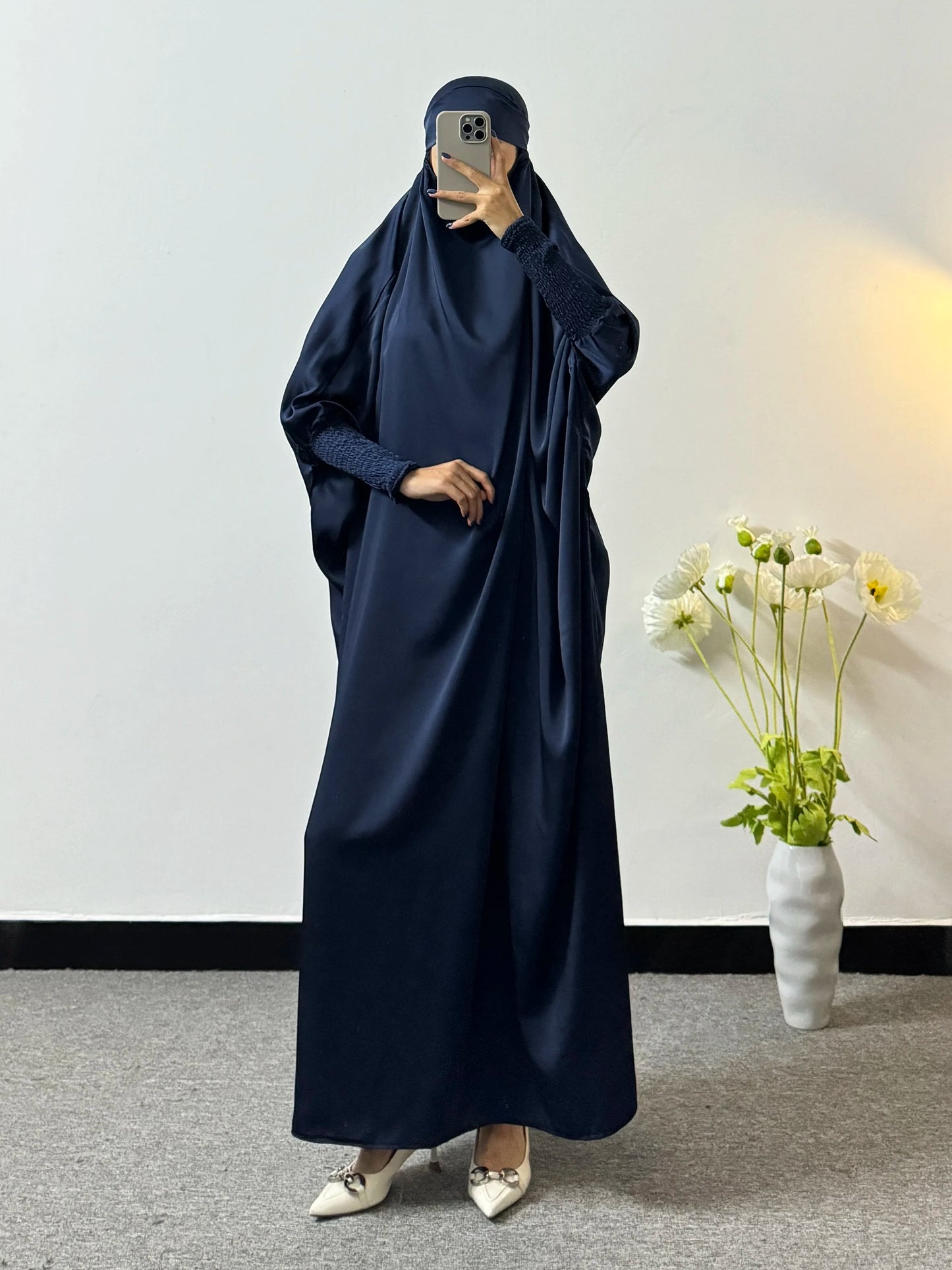 Modesty Prayer Dress Women Jilbabs Kaftan Muslim Abayas Smocking Sleeve Ramadan Dresses Dubai Robe HijabIslamic Clothing