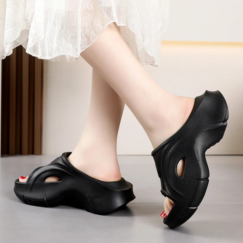 Thick Sole Wedge Slippers for Women 2024 Summer Chunky Platform Beach Sandals Woman Brand Designer Outdoor Slides Flip Flops