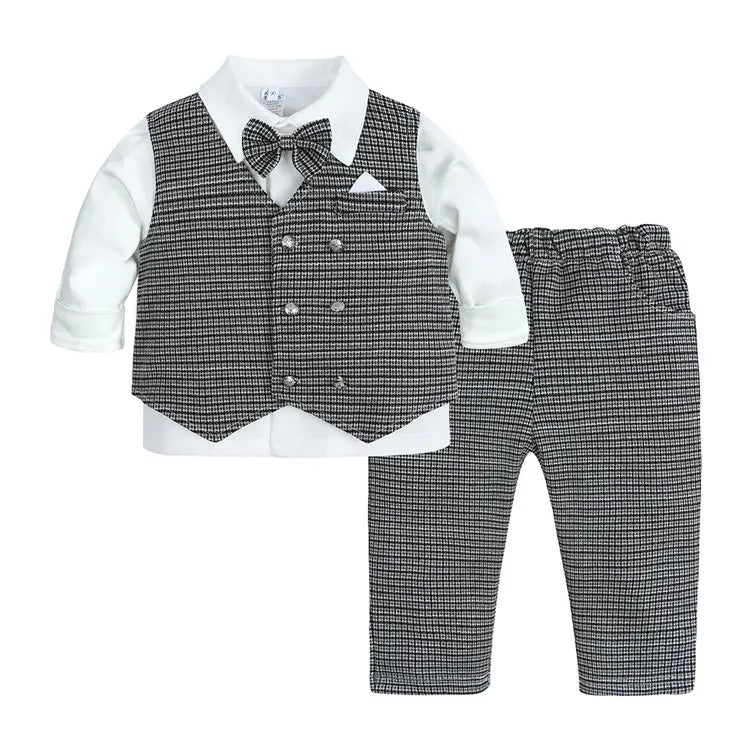 Formal Kids Clothes Boys Outfits Sets Cotton Long Sleeve Shirt Pants Vest 3pcs Spring & Autumn Children Clothing 1-4 Years