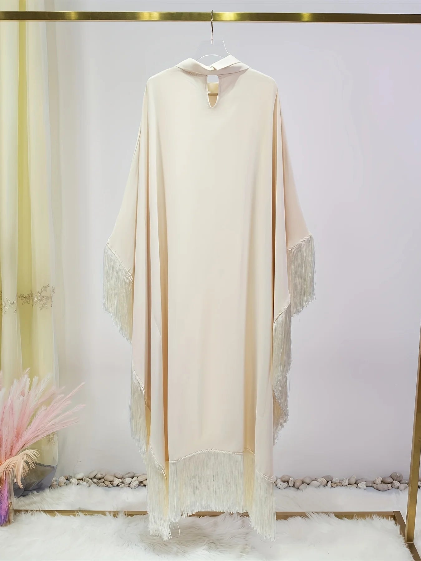 Muslim Abayas Loose Kaftans Tassel Full Sleeve Islamic Prayer Dress Women Jilbabs  Women's Clothing