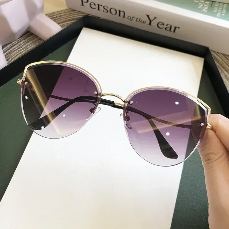 Brand Rimless Sunglasses Women Luxury Cat Eye Sun Glasses Ladies Clear Gradient Sunglass 2024 Diamond Cutting Lenes UV400