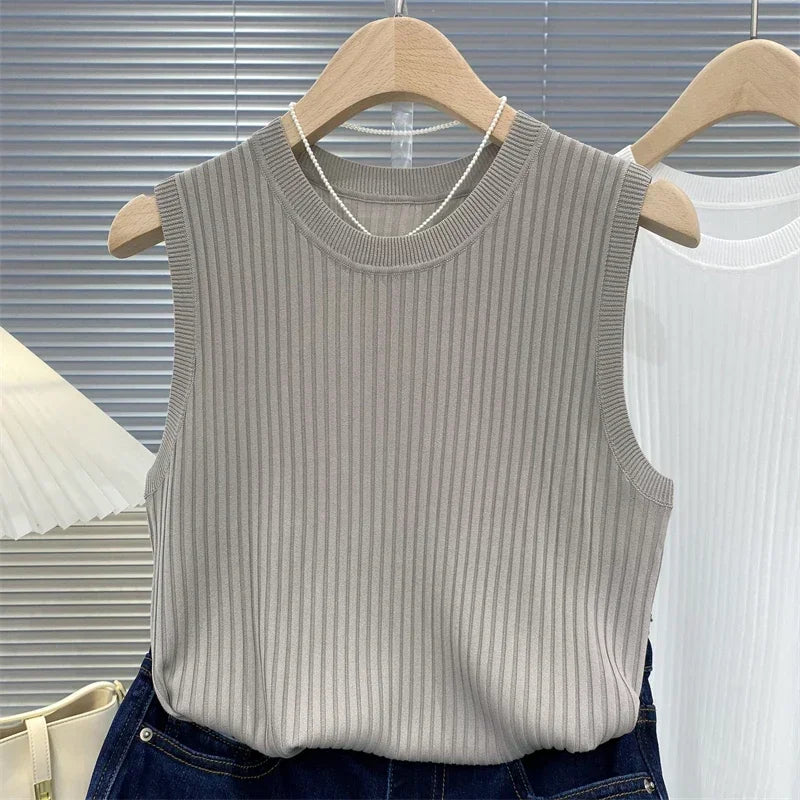 Summer Spring Tanks Top Women Sleeveless Knitted T-Shirts Female Elastic Slim Casual Vests Crop Tops Camis Pullover Shirts