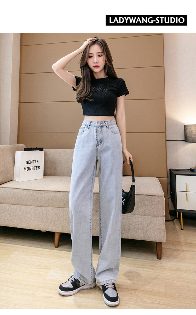 Autumn Spring Denim Pant Women Jeans Vintage Straight Trousers Fashion Female White Black Solid Loose Casual Wide Leg Pants