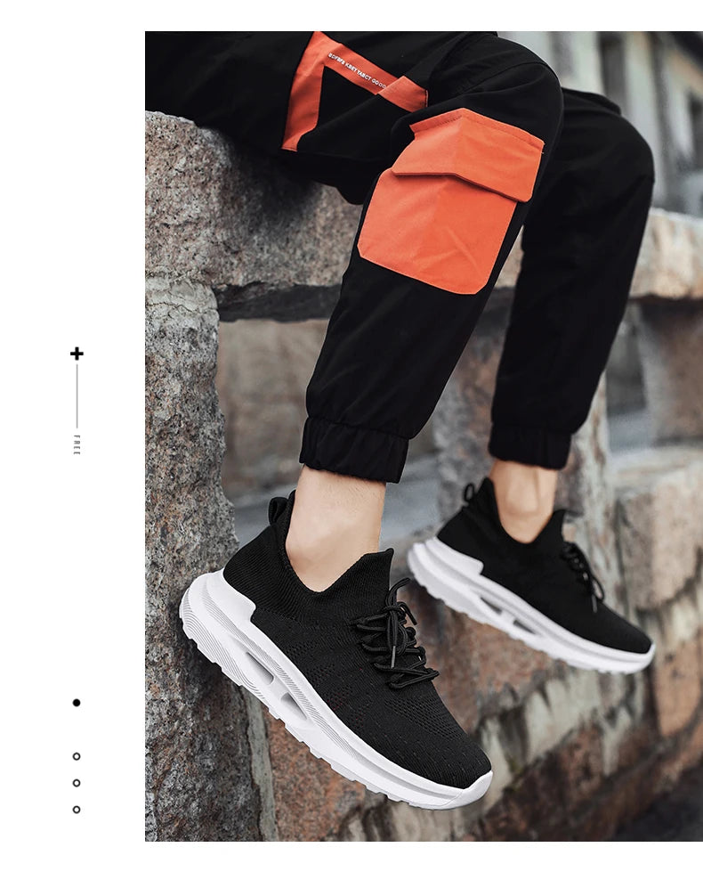 Men's sports casual shoes Breathable light lace-up solid color comfortable walking fitness training men's shoes