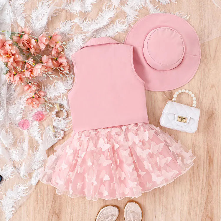 Fashion Children Girl Clothing Sets 4 PCS Cotton Sleeveless Tops Vest Skirt Hat Summer Kids Clothes Girls Outfit 4-7 Years