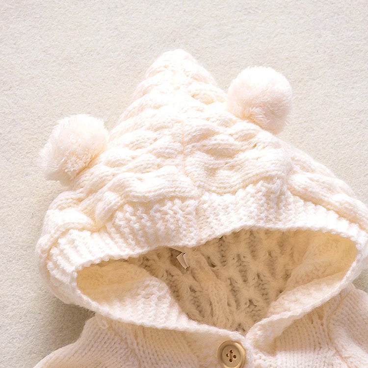 Long Sleeve Hooded Newborn Baby Clothes Knitted Romper Fashoin Solid Color Baby Girl Clothes Winter Warm Infant Clothing