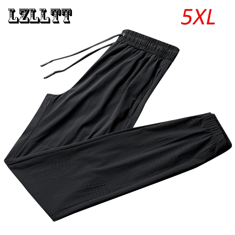 Summer Men Cool Ice Silk Oversize Joggers Pants Sweatpants Mens Quick Dry Breathable Casual Loose Pants Trousers Plus Size 5XL