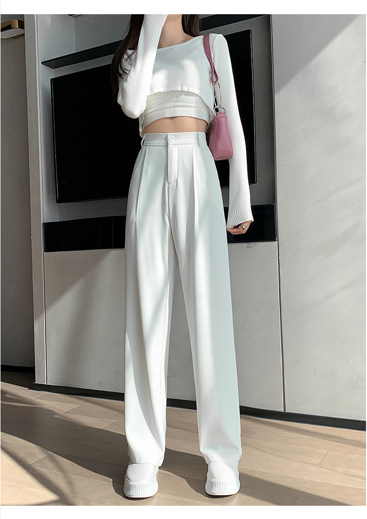 Casual High Waist Loose Wide Leg Pants for Women Spring Autumn New Female Floor-Length White Suits Pants Ladies Long Trousers