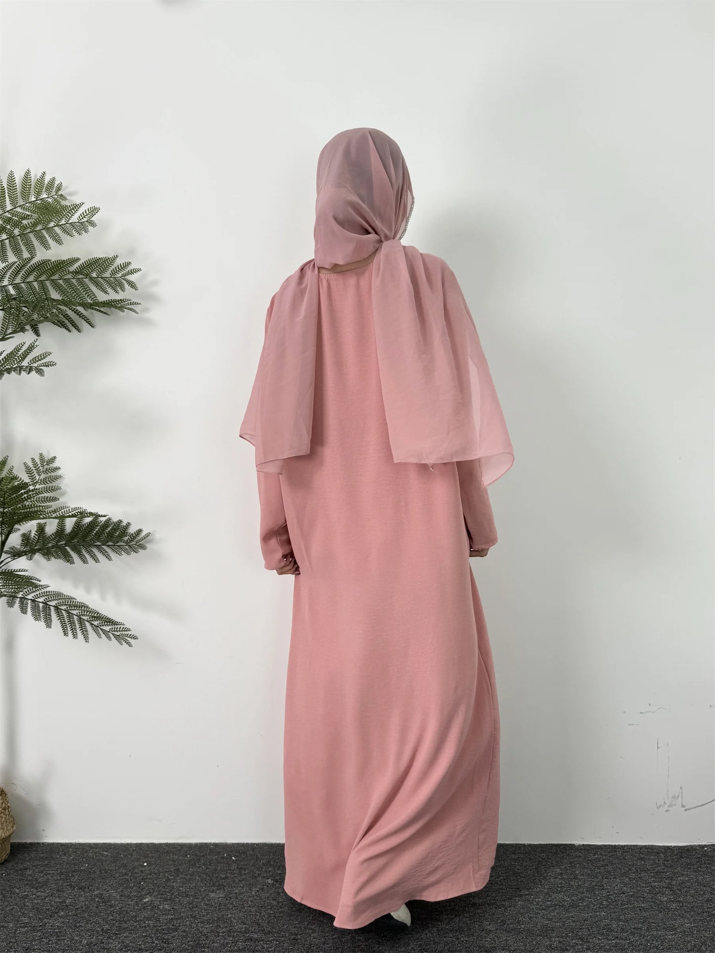 Women Long Dresses Ramadan Solid Crew Neck Kaftan,Elegant Long Sleeve Muslim Abaya Loose Maxi Dress,Women's Clothing