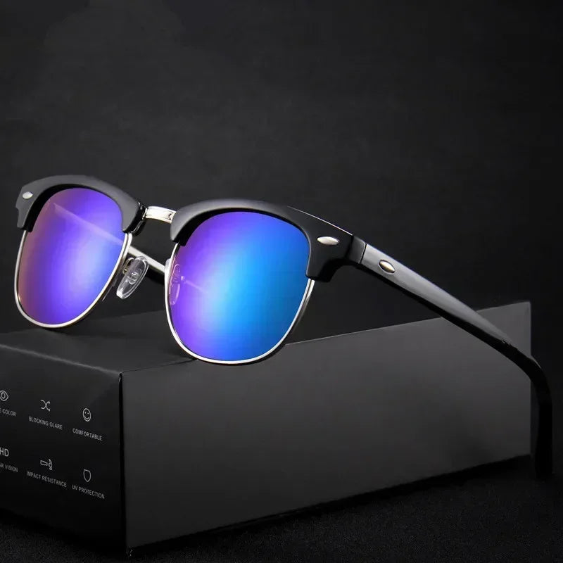 Half Frame Square Sunglasses Man Woman Luxury Brand Designer Sun Glasses Male Retro Rivet Mirror Eyewear Metal Gafas De Sol