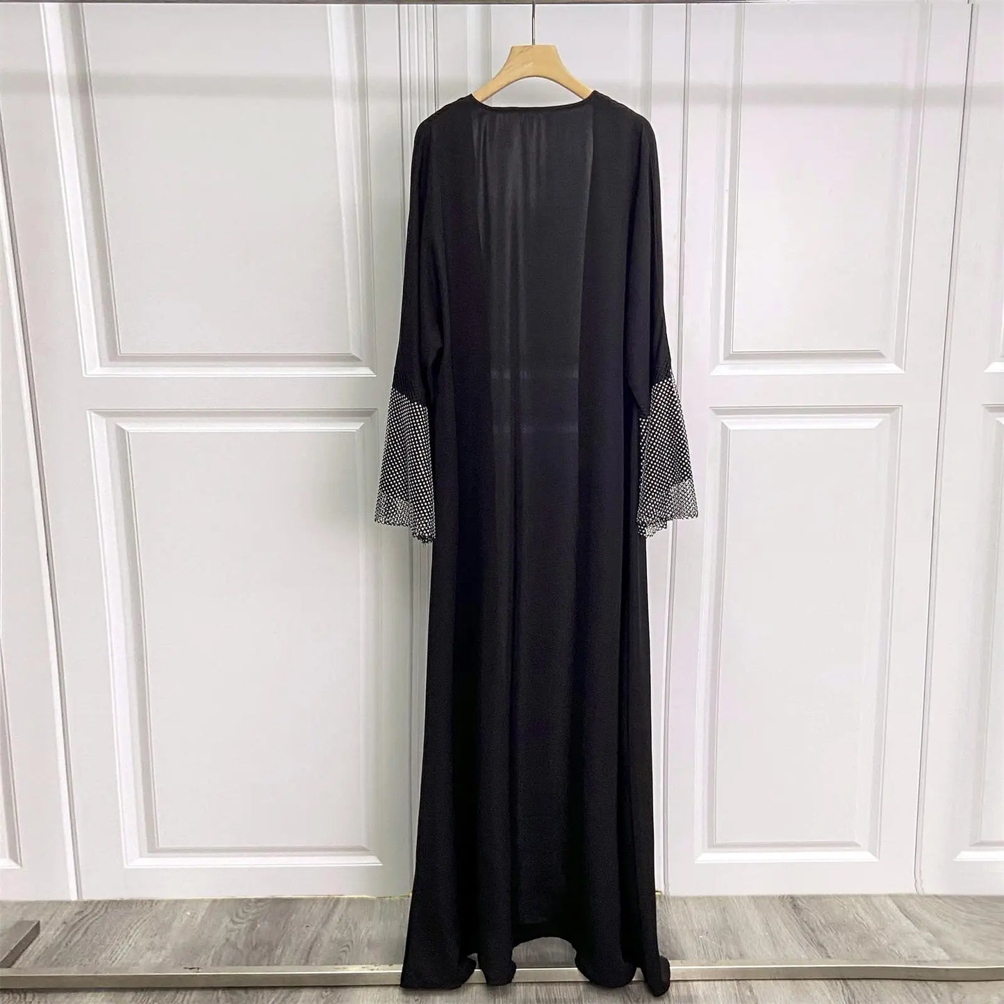 Muslim Out Abaya Kaftans Women Jilbabs Smocking Sleeve With Rhinestone Prayer Cardigan Coat Islamic Clothing Dubai Saudi Robe