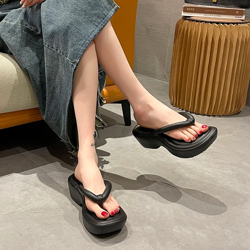 Women's Thick Bottom Wedges Flip Flops 2024 Summer Clip Toe Chunky Platform Sandals Woman Eva Non Slip Outdoor Slippers Slides