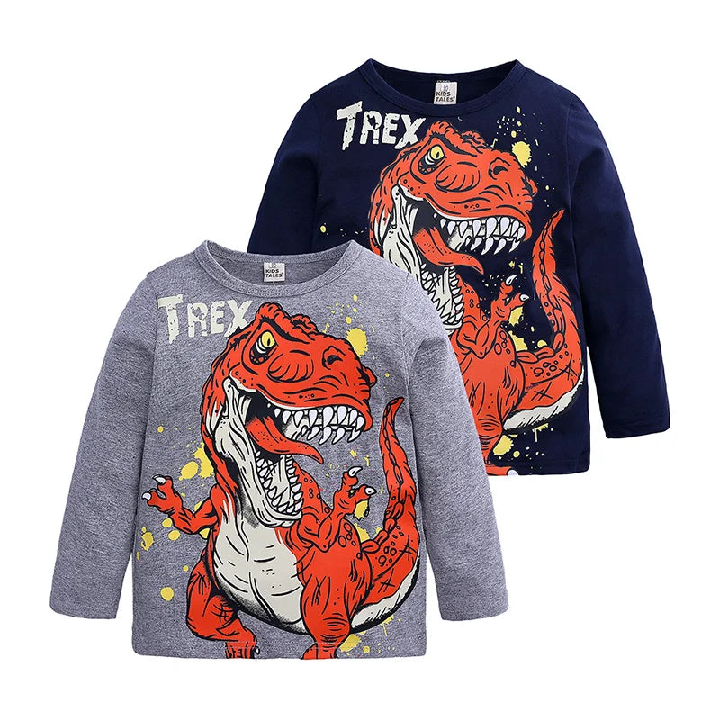 Cartoon Dinosaur Graphic T Shirts Spring Autumn Kids Clothes Boys T-shirt Cotton Long Sleeve Children Clothing Tops 2-7 Years