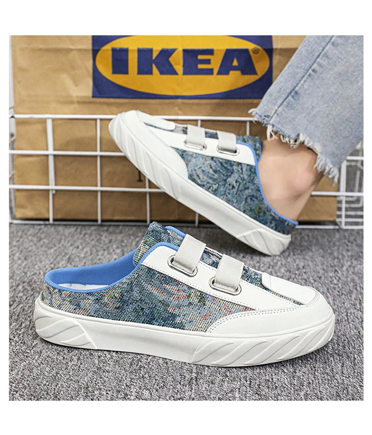 Spring summer half slipper casual sports shoes men's designer flat light fashion walking shoes canvas shoes 2024 new