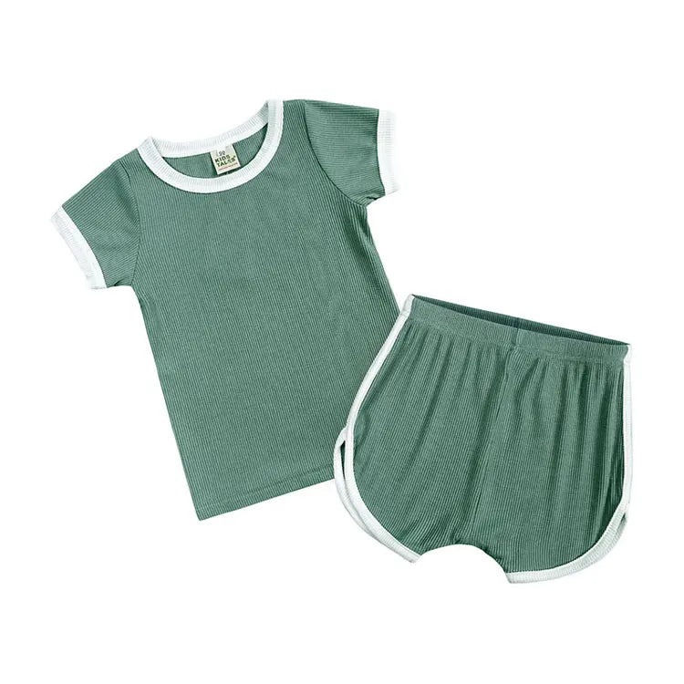 Summer New Children Boys Clothing Sets Fashion Solid Infant Clothes Girls Outfits Cotton Short Sleeve Tops Shorts Kids Clothes