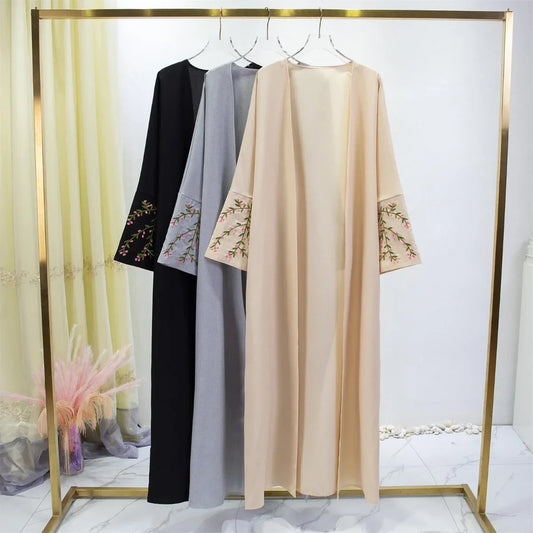 Women Jilbabs Embroidery Open Front Abaya Long Sleeve Maxi Length Dress Womens Clothing Muslim Cardigan Abayas Out Kaftans