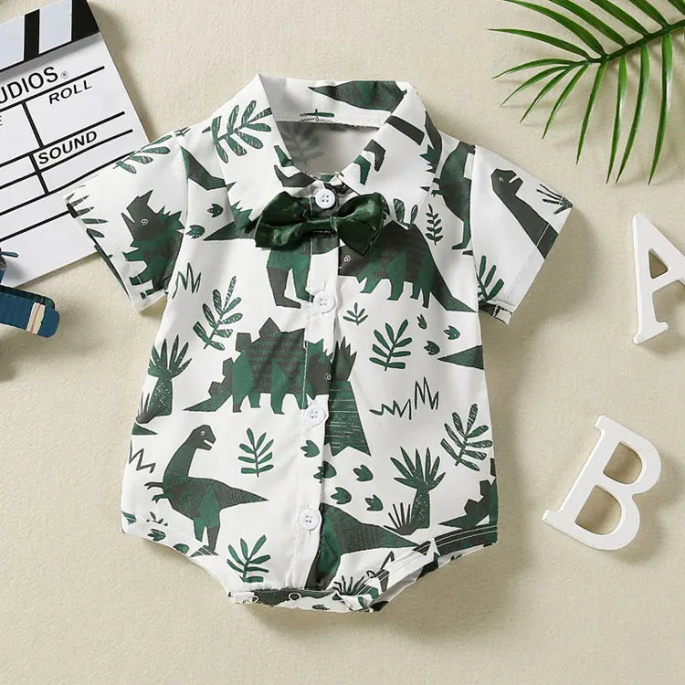 Summer Newborn Clothes Boy Bodysuits Otton V-neck Short Sleeve Baby Boys Clothing Cartoon Baby Bodysuits 3-24 Months