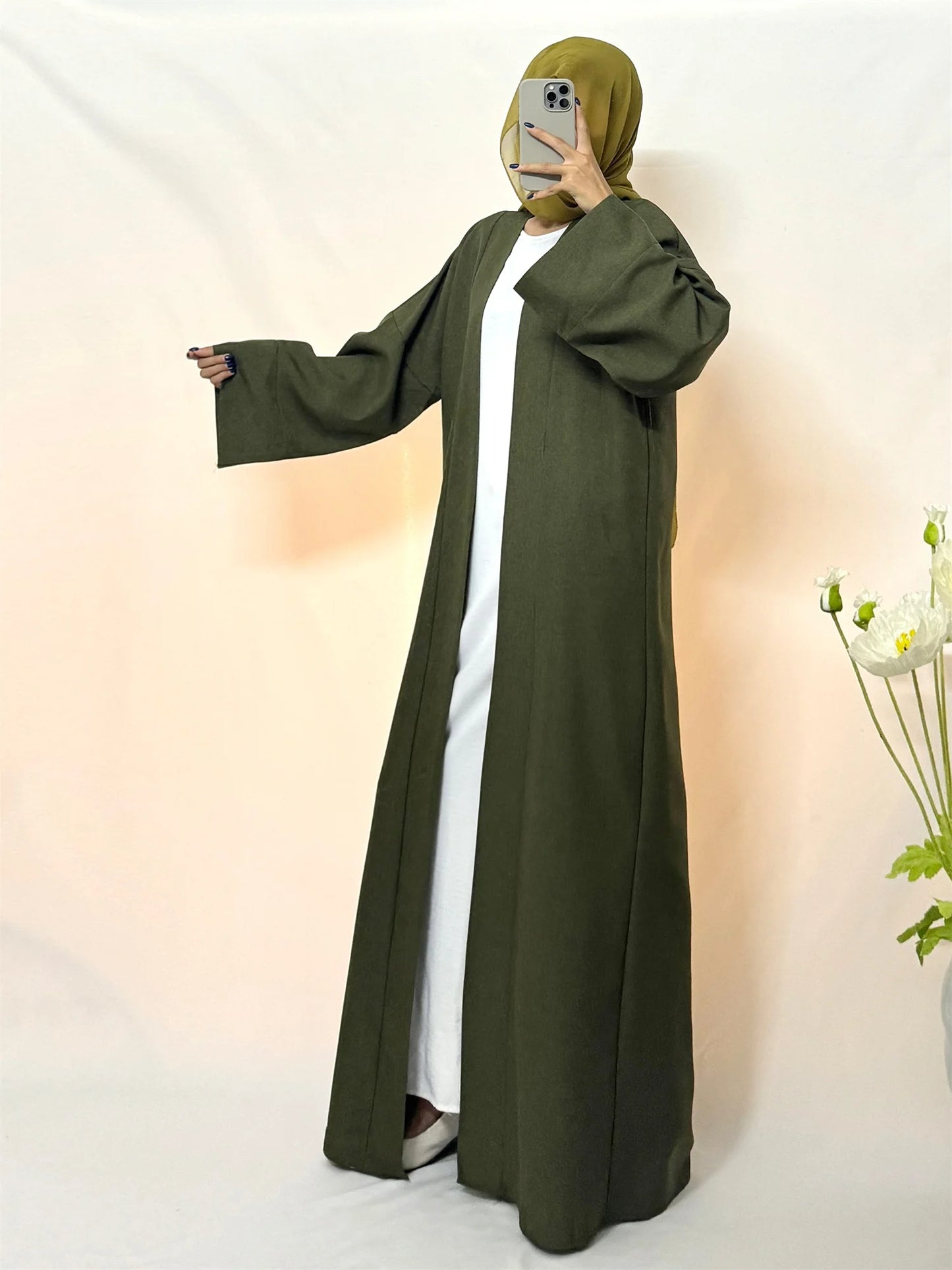 Open Front Abaya Muslim Kaftans Islamic Clothing Solid Long Sleeve Loose Maxi Dress Women Jilbabs Abayas Dubai Robe Caftan