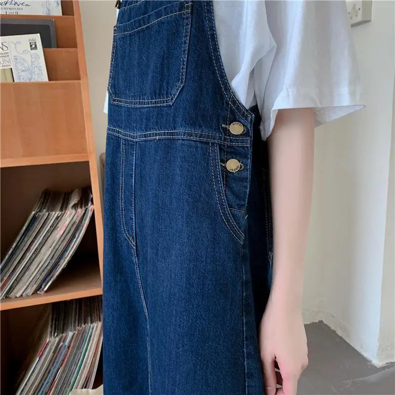 Spring Summer Denim Overall Dress Women Solid Casual Loose Spaghetti Strap Dresses Fashion Female Girls Sleeveless Jeans Dresses