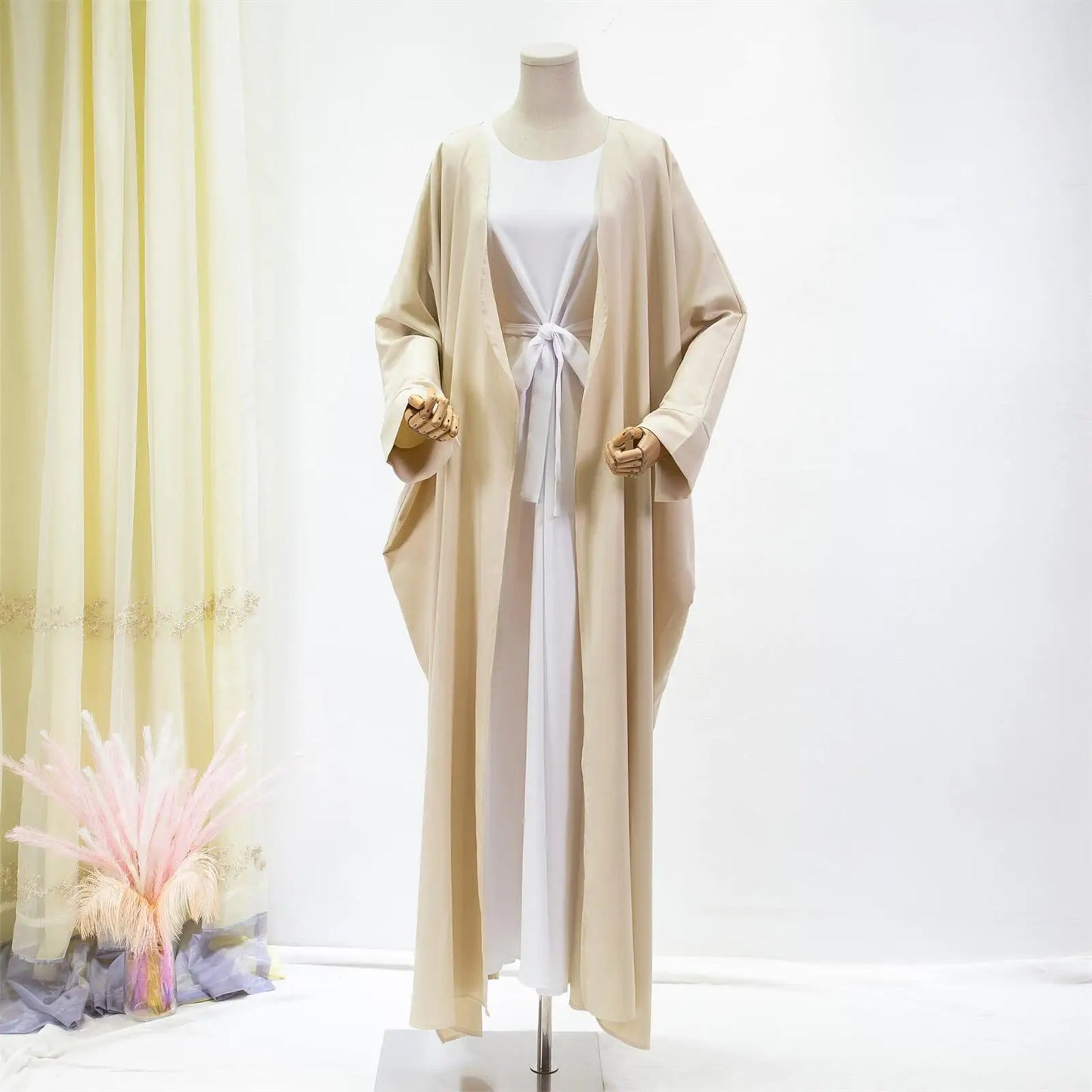 Open Front Abaya Long Sleeve Solid Muslim Out Kaftan Loose Maxi Length Dress Women Jilbabs Cardigan Coat Women's Clothing