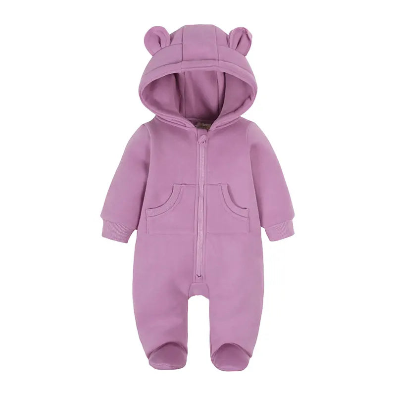 Solid Color Newborn Baby Boy Clothes Long Sleeve Hooded Zipper Baby Clothes Girls Footies Winter Warm Infant Clothing 3-24Months