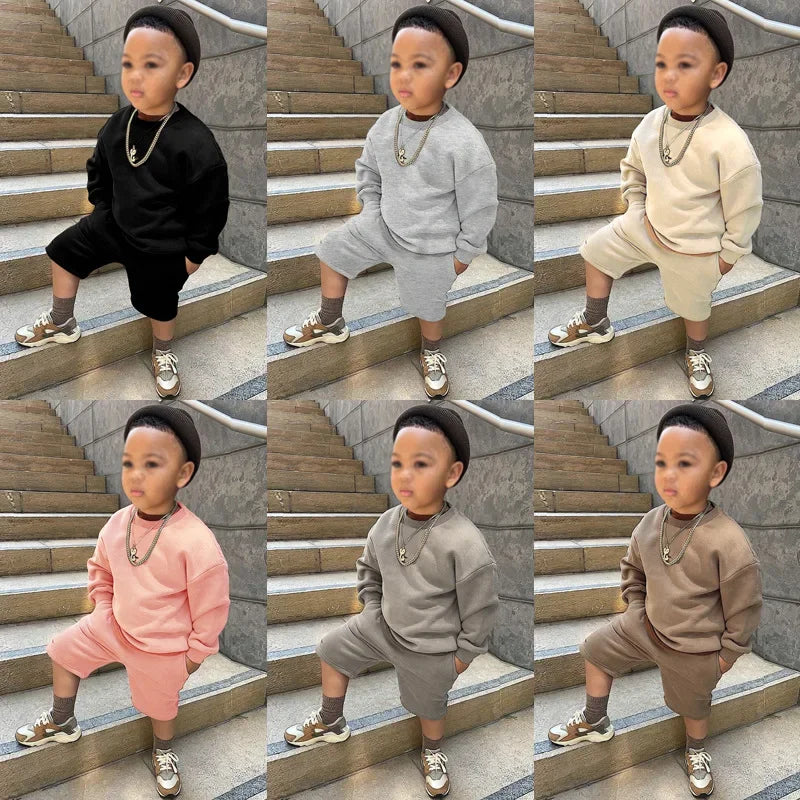 Fashion Solid Color Kids Clothes Girls Sets Cotton Long Sleeve Tops Pants Winter Spring Children Boys Clothing Sets 1-13 Years