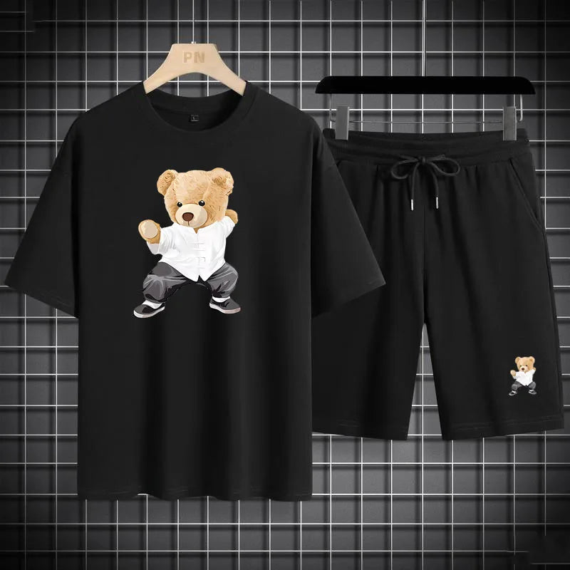 Cotton Short Sets Man Bear Tshirt Shorts Two Piece Set Mens Sweatsuits Jogging Sets Man Brand Fitness Sportswear Mens Clothing